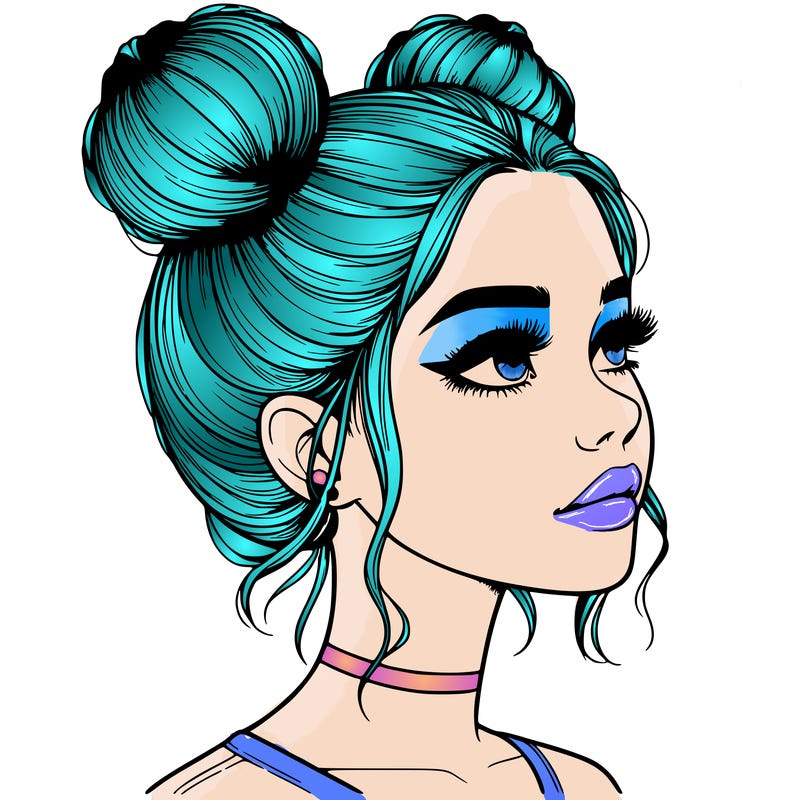 realistic girl with buns on the top of her head