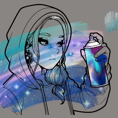 a realistic girl, spray painting