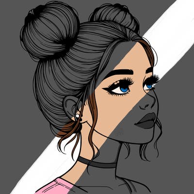 realistic girl with buns on the top of her head