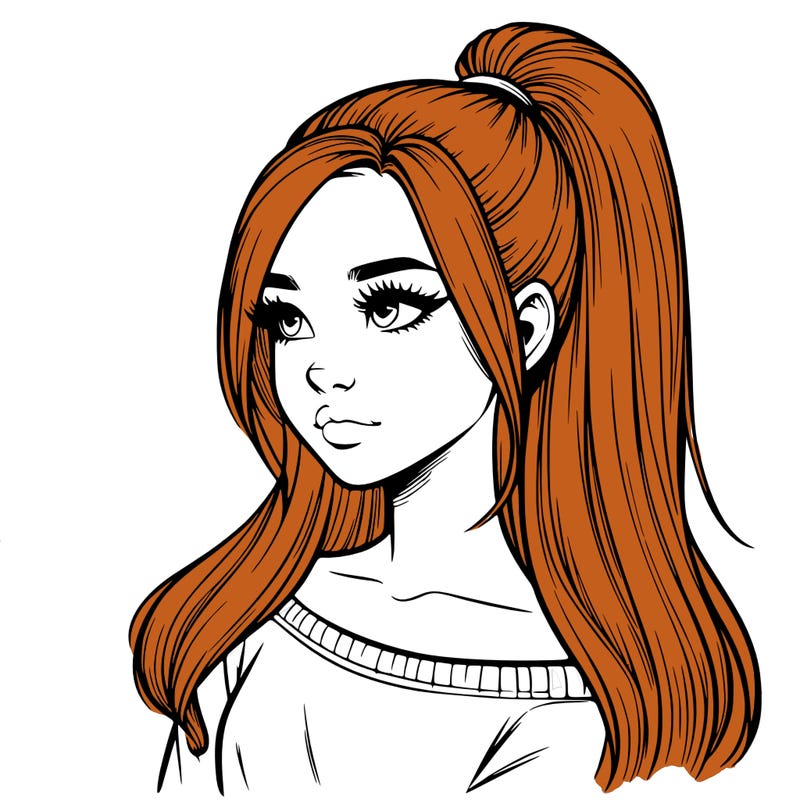 realistic girl with a high ponytail