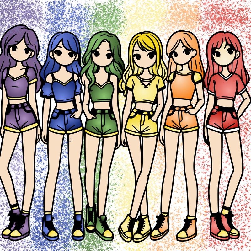 a group of girls wearing crop tops and shorts