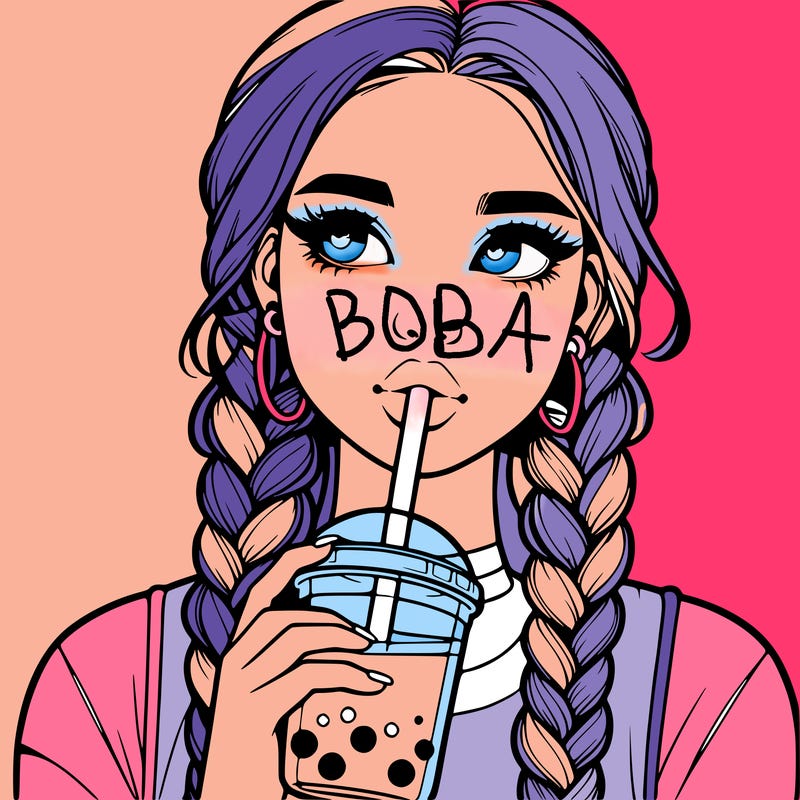realistic girl with braided hair drinking boba