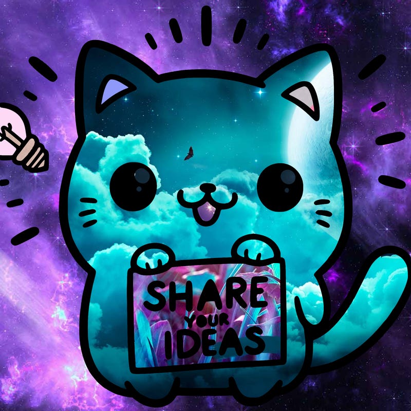 a cute cat saying share your ideas