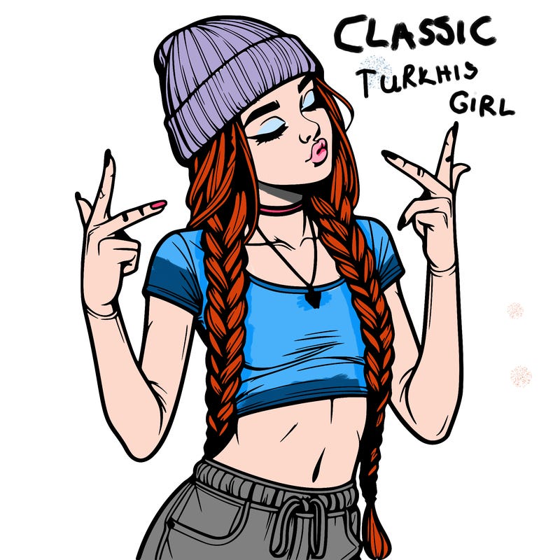 realistic teenage girl with braids and a beanie and crop top doing 🫶🏼