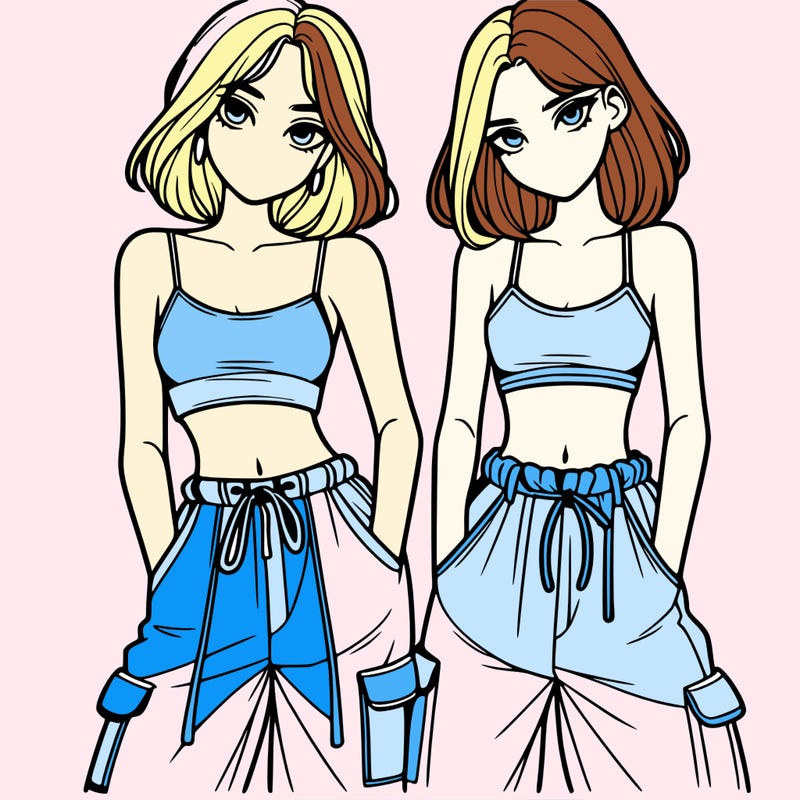 two girls with crop top with baggy pants