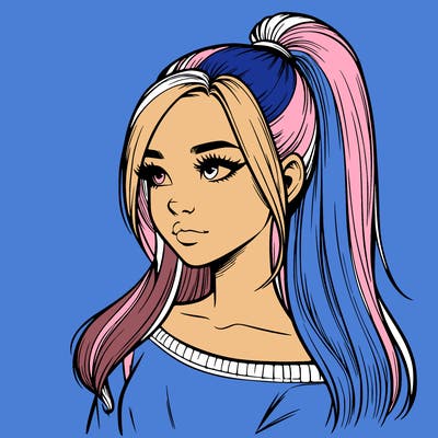 realistic girl with a high ponytail