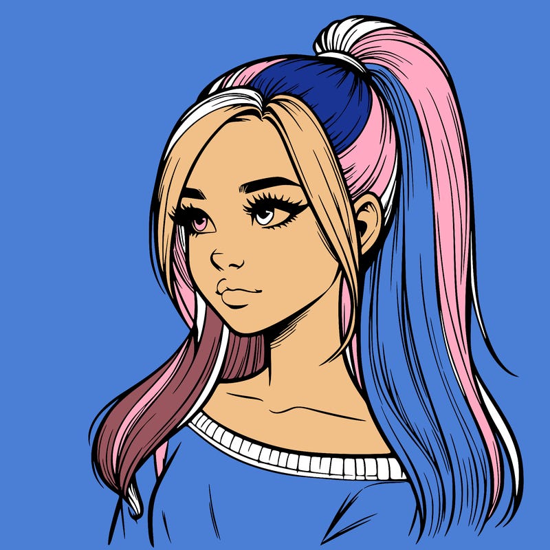 realistic girl with a high ponytail