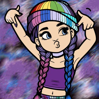 realistic teenage girl with braids and a beanie and crop top doing 🫶🏼