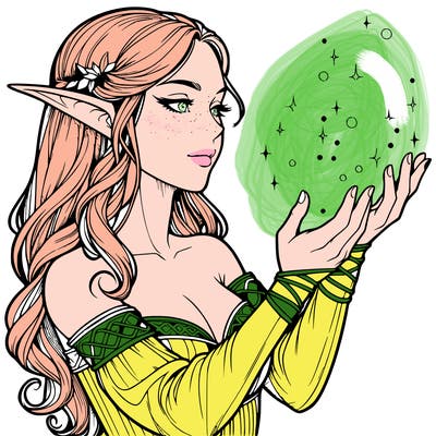 realistic elf girl doing magic
