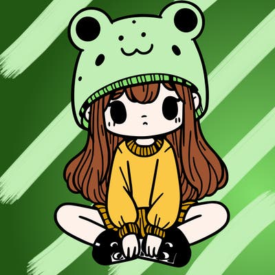 a girl wearing a frog hat and some frog socks