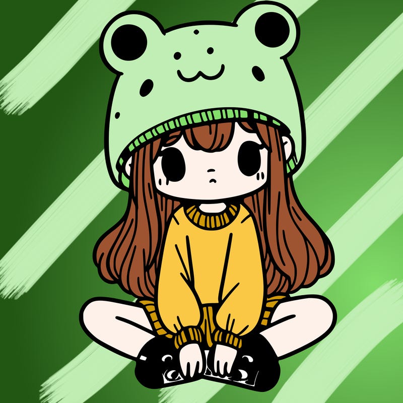 a girl wearing a frog hat and some frog socks