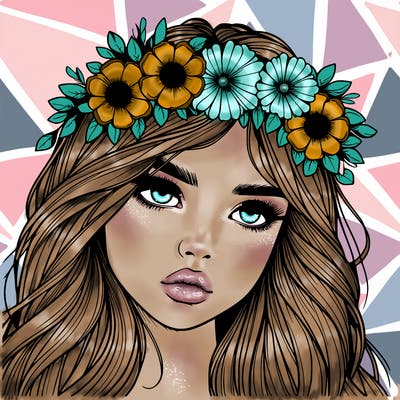 realistic girl with flowers crown