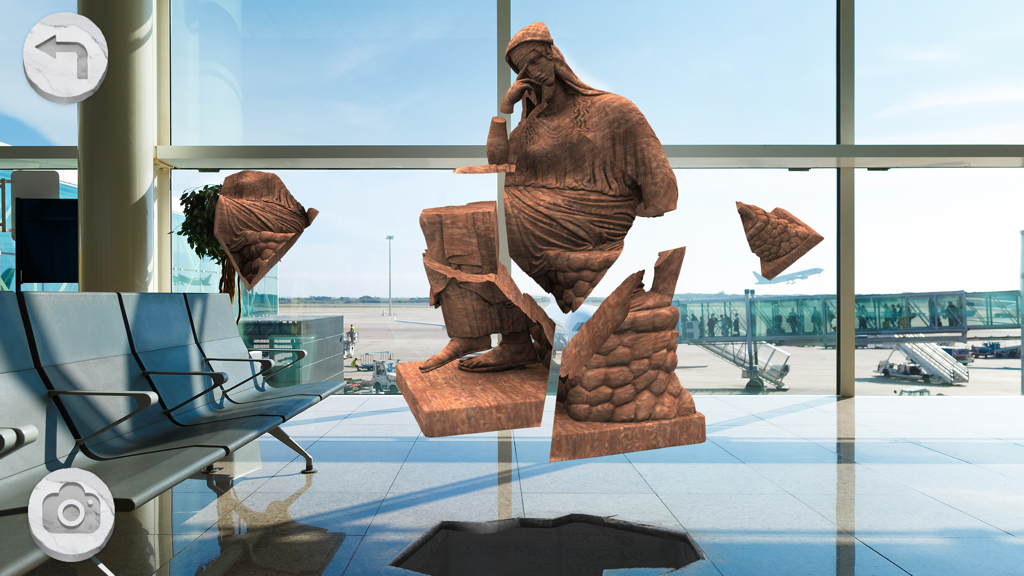 AMON - A fragmented 3D sculpture puzzle floating in an airport terminal through augmented reality