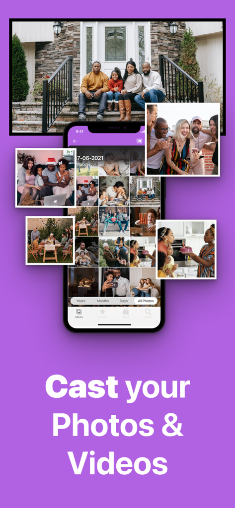 iPhone-Bildschirm spiegelt Familienfotos und -videos drahtlos auf einen Sony TV