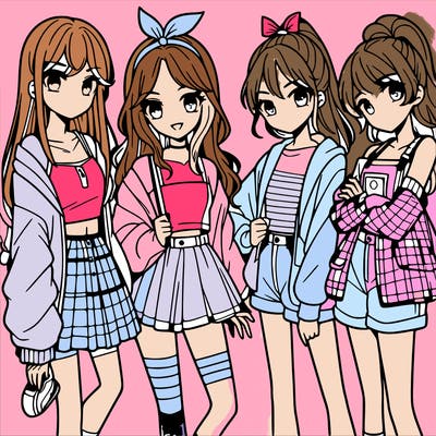 teen manga girls group of 4