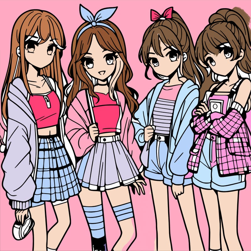 teen manga girls group of 4