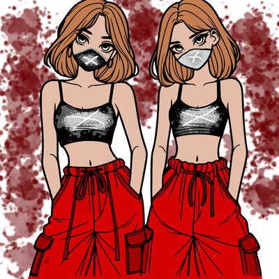 two girls with crop top with baggy pants