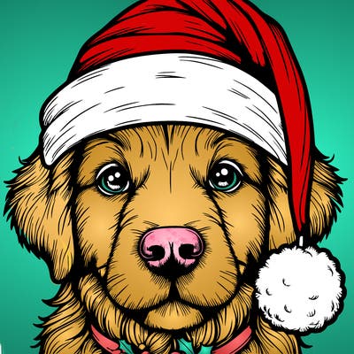 realistic dog with a christmas hat