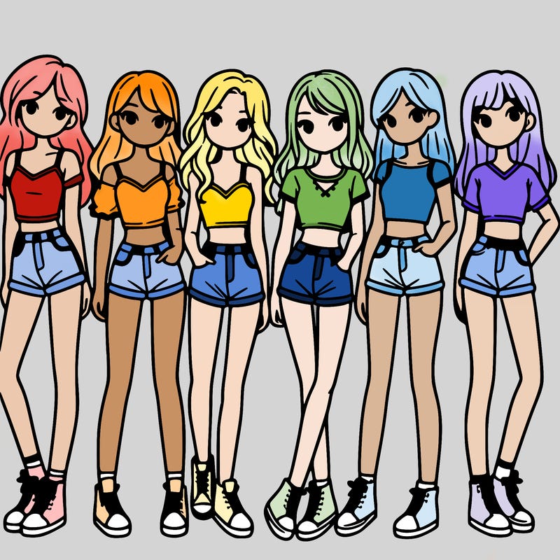 a group of girls wearing crop tops and shorts