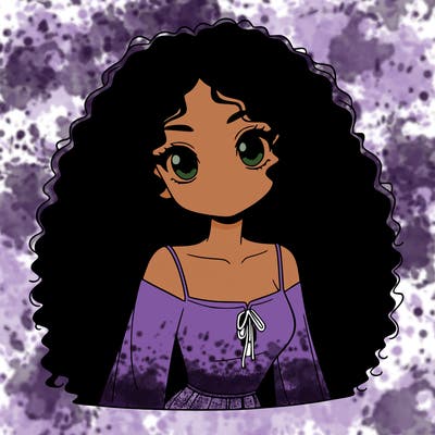 a black anime girl with long afro hair