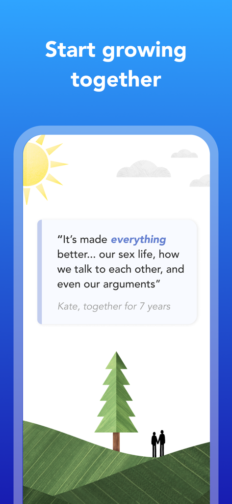 User review in the Evergreen app about relationship improvement and intimacy.