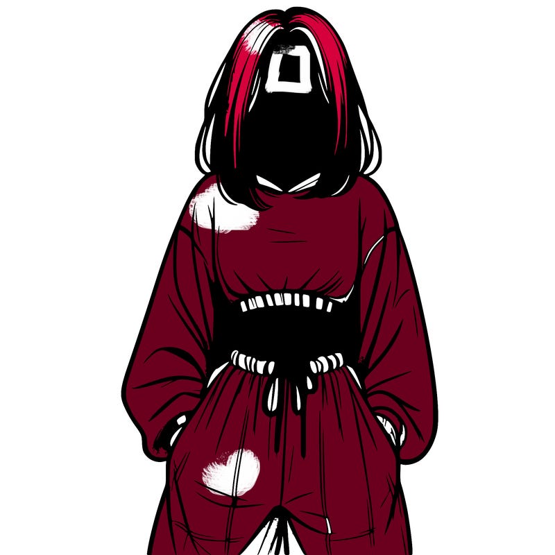 realistic girl faceless with baggy pants and a crop top