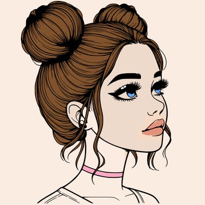 realistic girl with buns on the top of her head