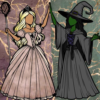 detailed realistic split of a princess and a witch