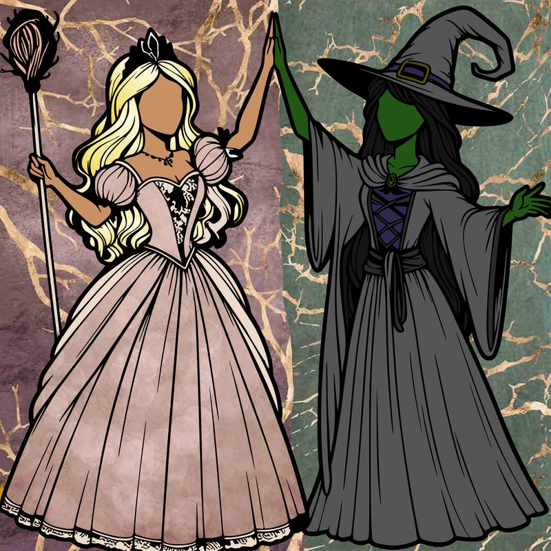 detailed realistic split of a princess and a witch