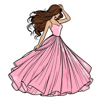 realistic woman with dress flowing in the wind