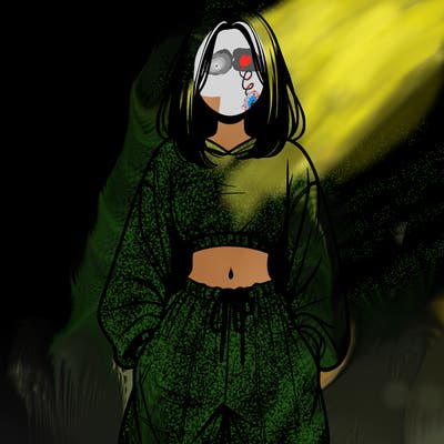 realistic girl faceless with baggy pants and a crop top