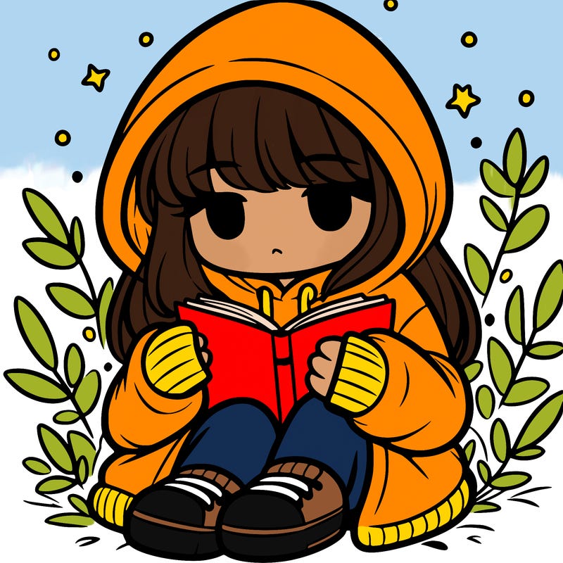 girl in oversized hoodie reading a book