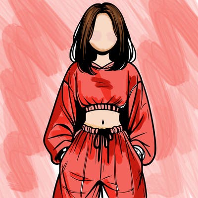 realistic girl faceless with baggy pants and a crop top