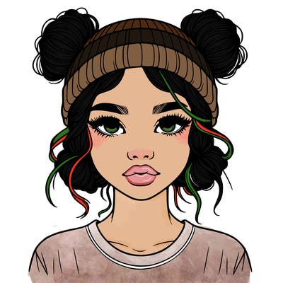 realistic girl with buns in her hair with a beanie on