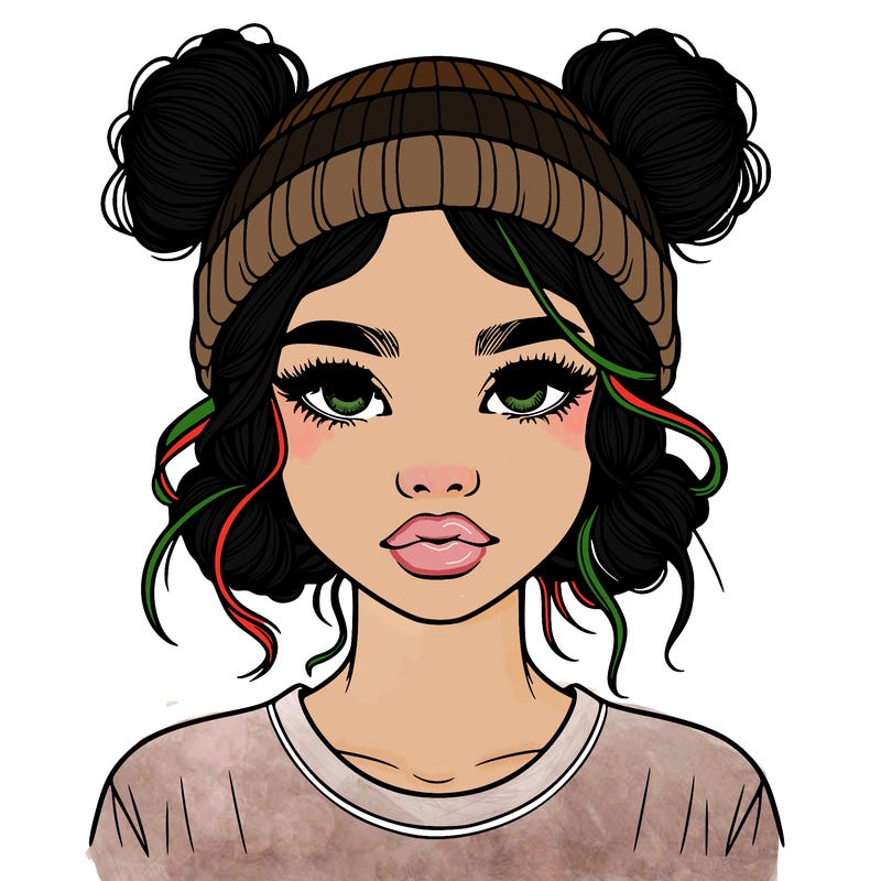 realistic girl with buns in her hair with a beanie on