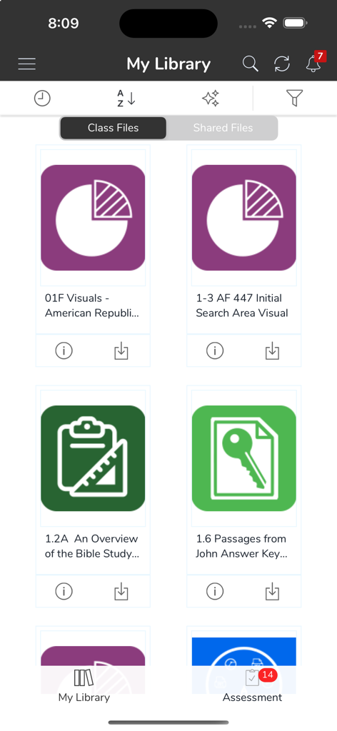BJU Press Trove - BJU Press Trove app My Library screen showing educational class files for Bible study and American Republic curriculum