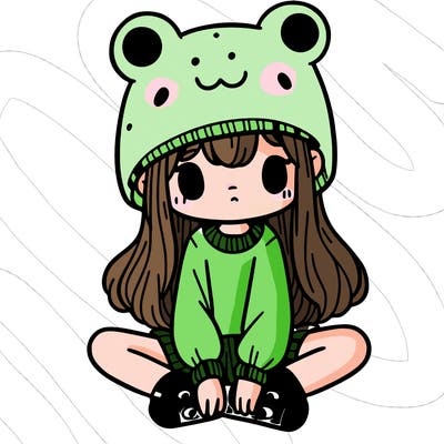 a girl wearing a frog hat and some frog socks