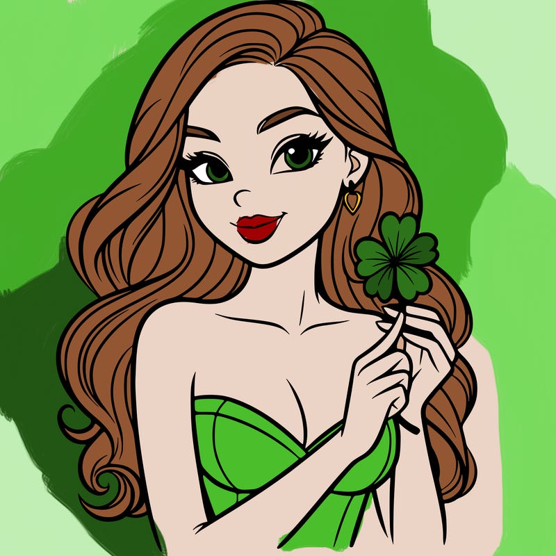 beautiful woman  carrying a clover