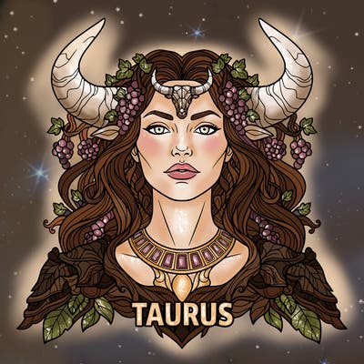 zodiac sign goddess "taurus" head to shoulder