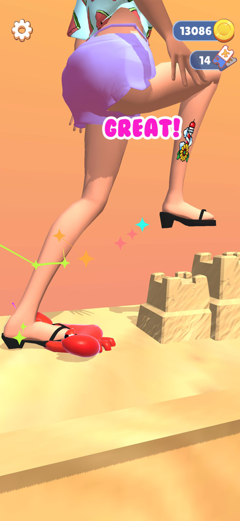 ASMR Tippy Toe - A character wearing high heels stepping on a red lobster toy in ASMR Tippy Toe
