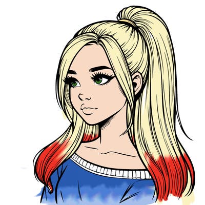 realistic girl with a high ponytail