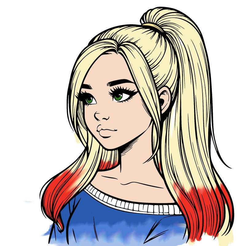 realistic girl with a high ponytail