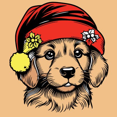 realistic dog wearing a santa hat
