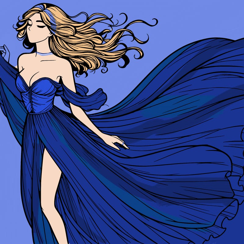 realistic woman in dress flowing the the wind