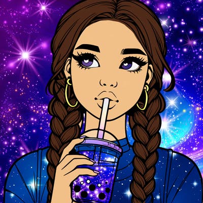 realistic girl with braided hair drinking boba