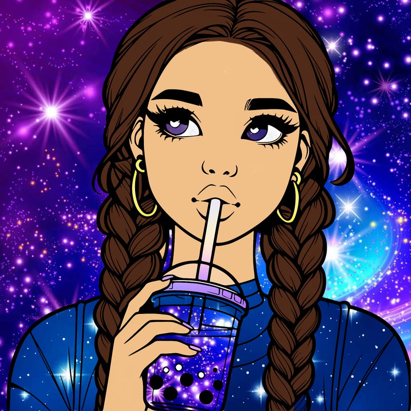 realistic girl with braided hair drinking boba