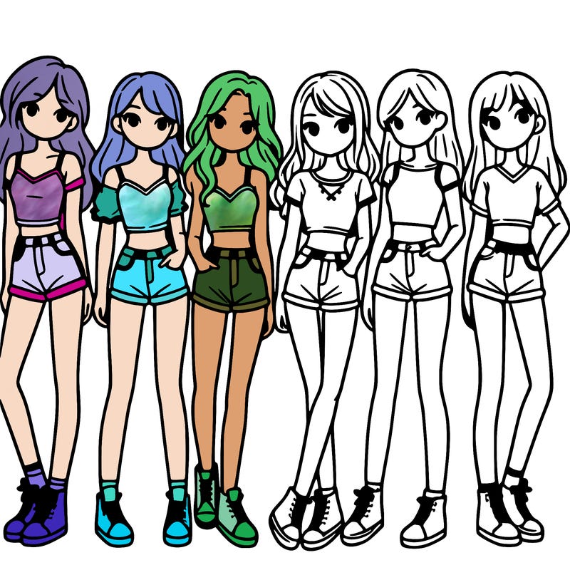 a group of girls wearing crop tops and shorts