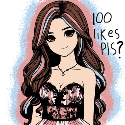 realistic girl with long hair and pretty prom dress