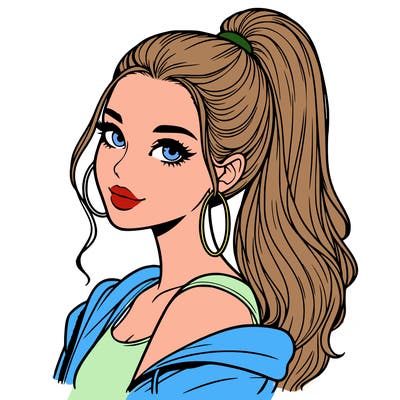 realistic girl with a high ponytail