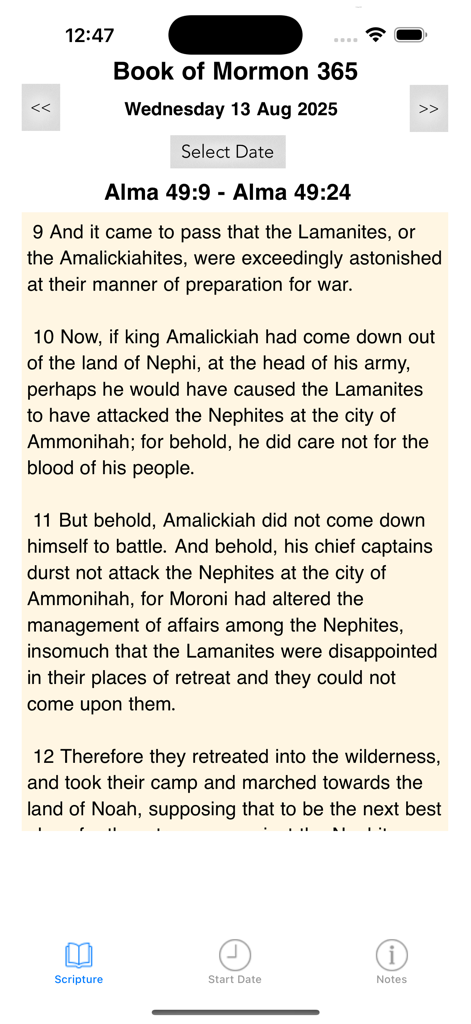 Book of Mormon 365 - Daily scripture reading screen in the Book of Mormon 365 app